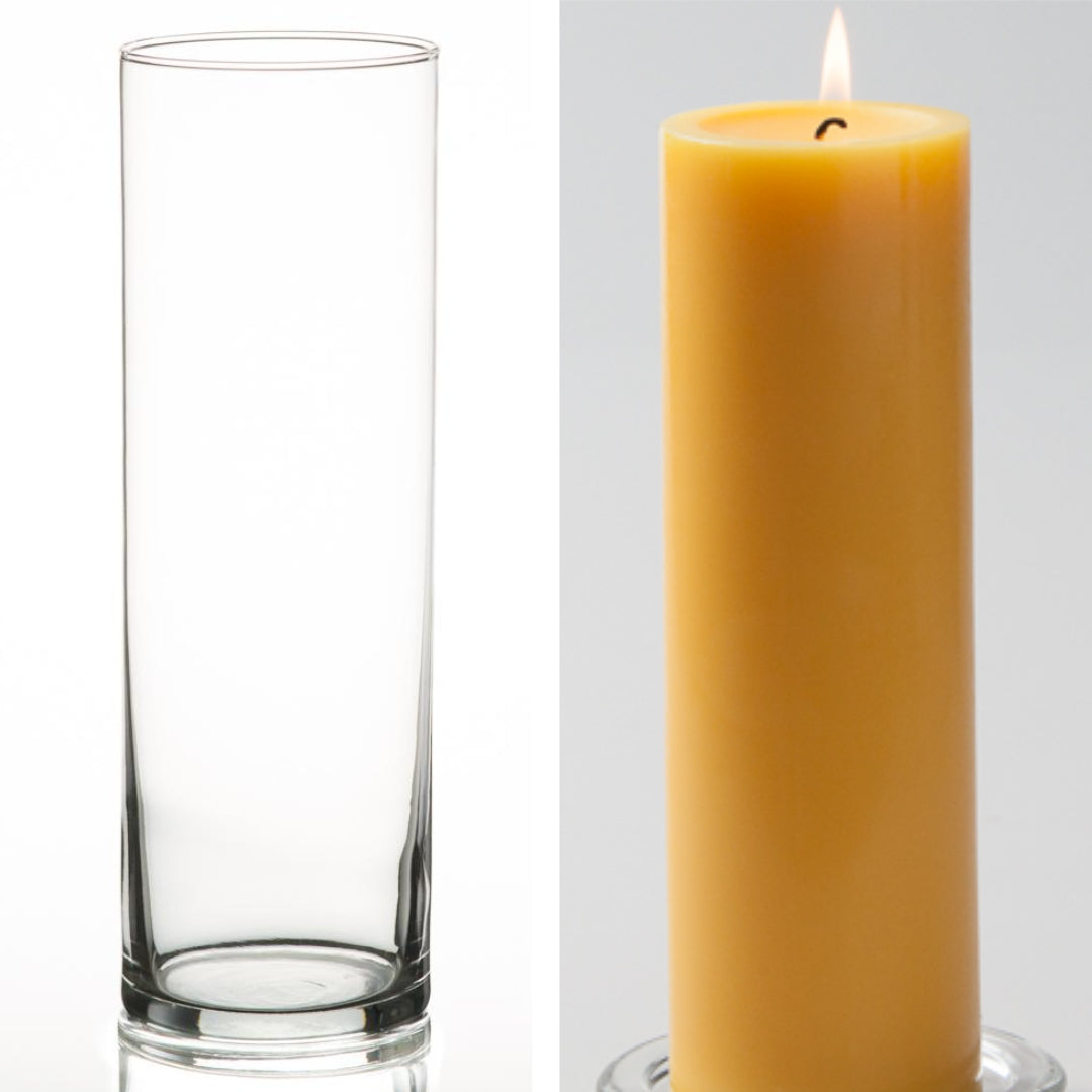 Richland Pillar Candle 9" & Eastland Cylinder Holder 10.5" Set of 12 (Choose your Color)