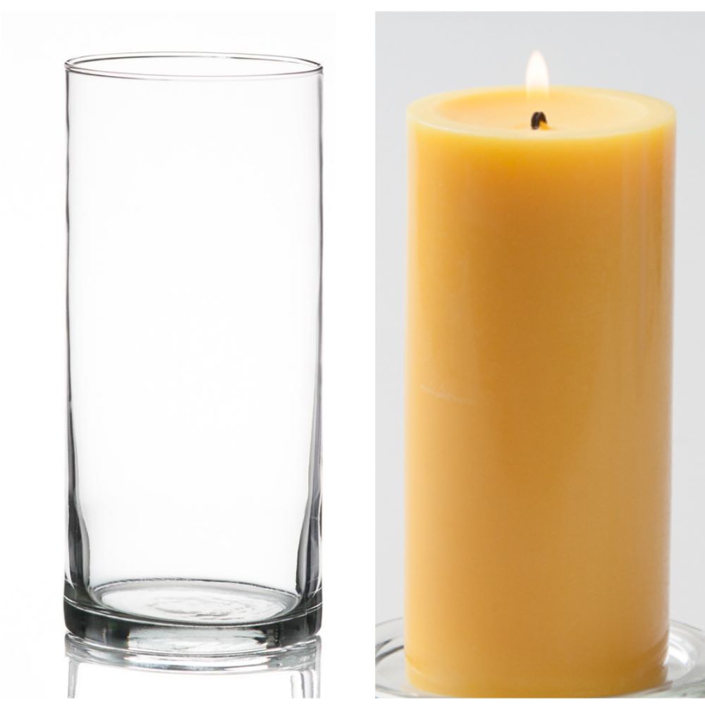 Richland Pillar Candle 6" & Eastland Cylinder Holder 7.5" inch Set of 12  (Choose your Color)