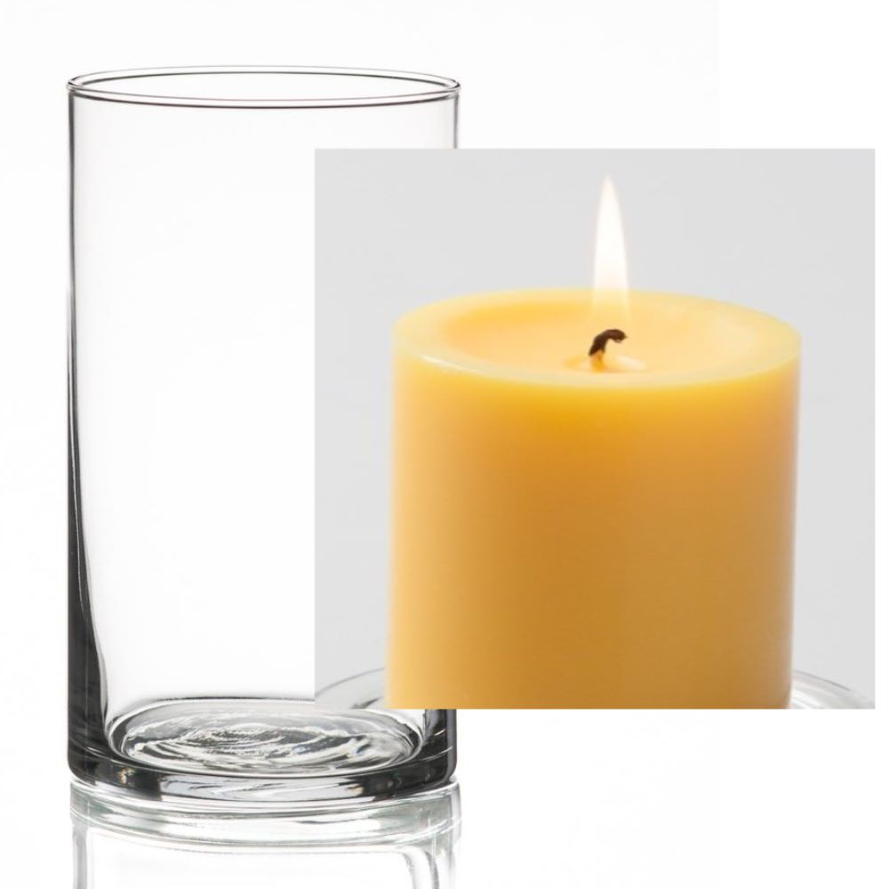 Richland Pillar Candle 3" & Eastland Cylinder Holder 6" Set of 12 (Choose your Color)