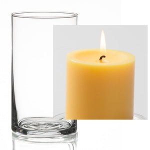 Richland Pillar Candle 3" & Eastland Cylinder Holder 6" Set of 12 (Choose your Color)