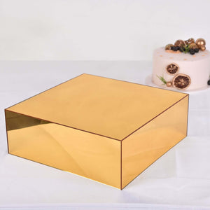 14"x14" Gold Mirror Finish Acrylic Cake Box Stand – Pedestal Riser with Hollow Bottom for Desserts