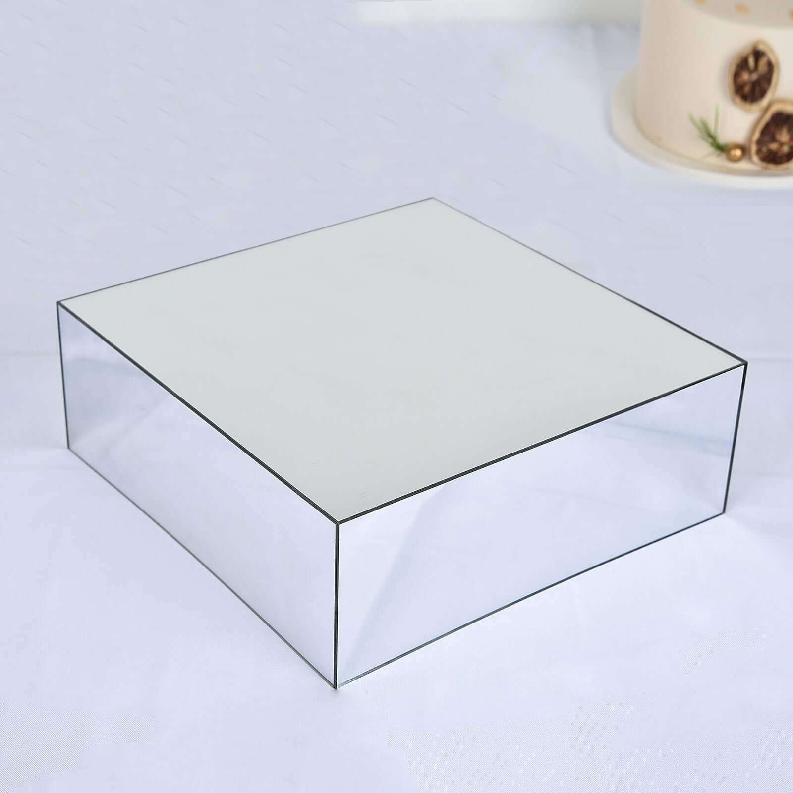 14"x14" Silver Mirror Finish Acrylic Cake Box Stand – Pedestal Riser with Hollow Bottom