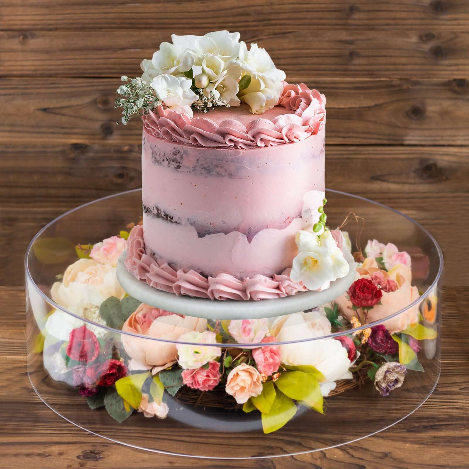 Round 18" Acrylic Cake Stand – Clear Transparent Display Box Fillable Pedestal Riser