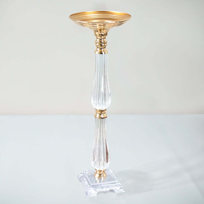 Gold/Clear 24" Acrylic Crystal Pillar Candle Stand – Wedding Flower Bowl Pedestal Table Centerpiece - thumbnail number 2