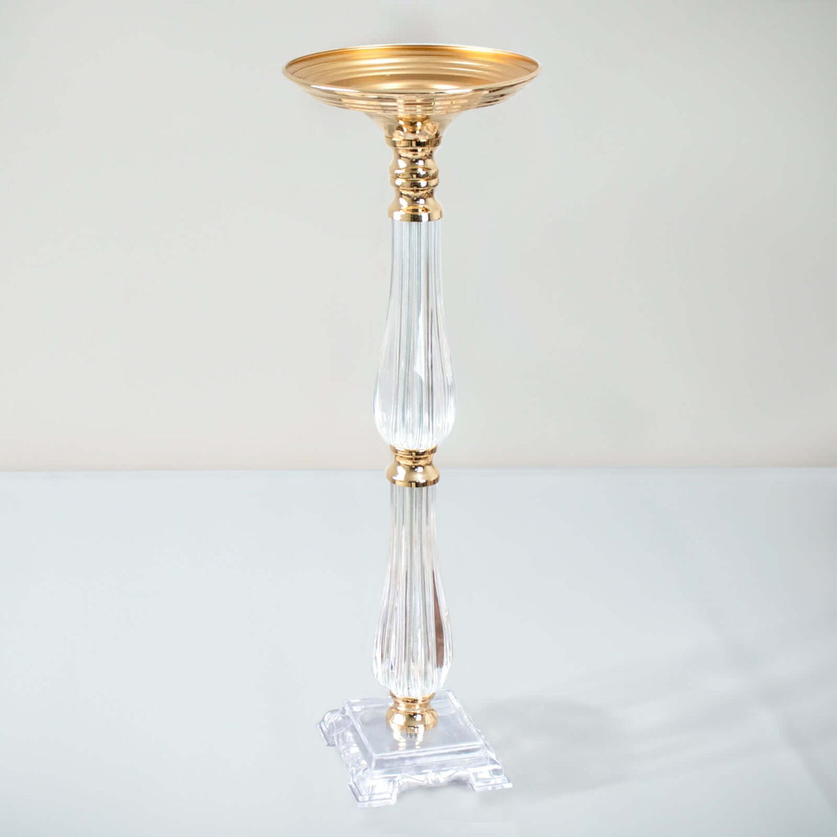 Gold/Clear 24" Acrylic Crystal Pillar Candle Stand – Wedding Flower Bowl Pedestal Table Centerpiece