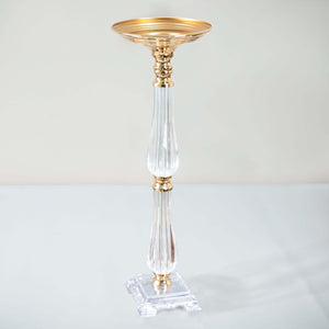 Gold/Clear 24" Acrylic Crystal Pillar Candle Stand – Wedding Flower Bowl Pedestal Table Centerpiece