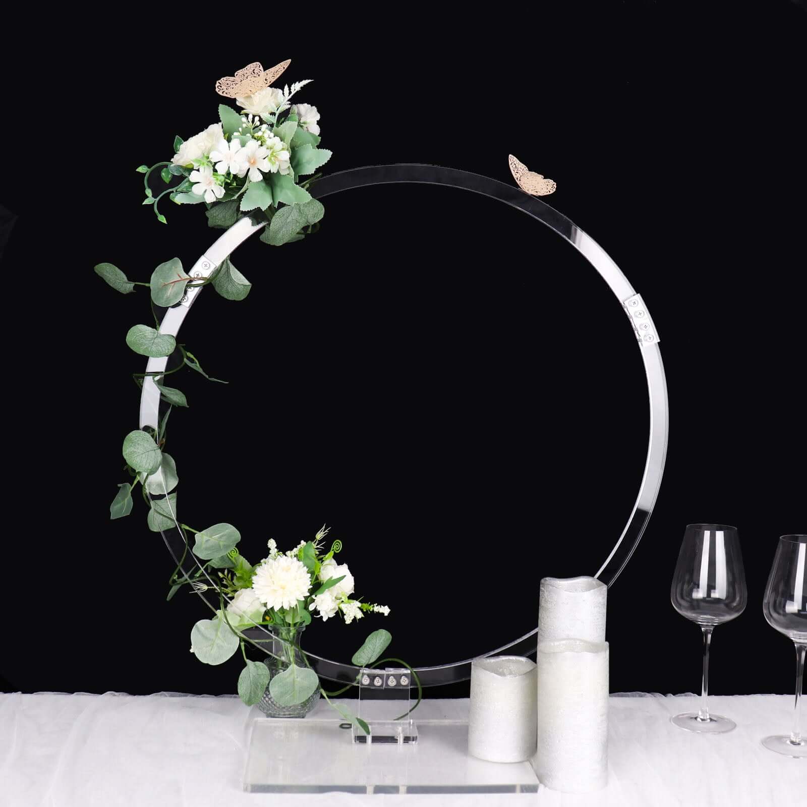 Acrylic Round Hoop Wedding Arch Centerpiece 26" Clear – Tabletop Wreath Stand for Events