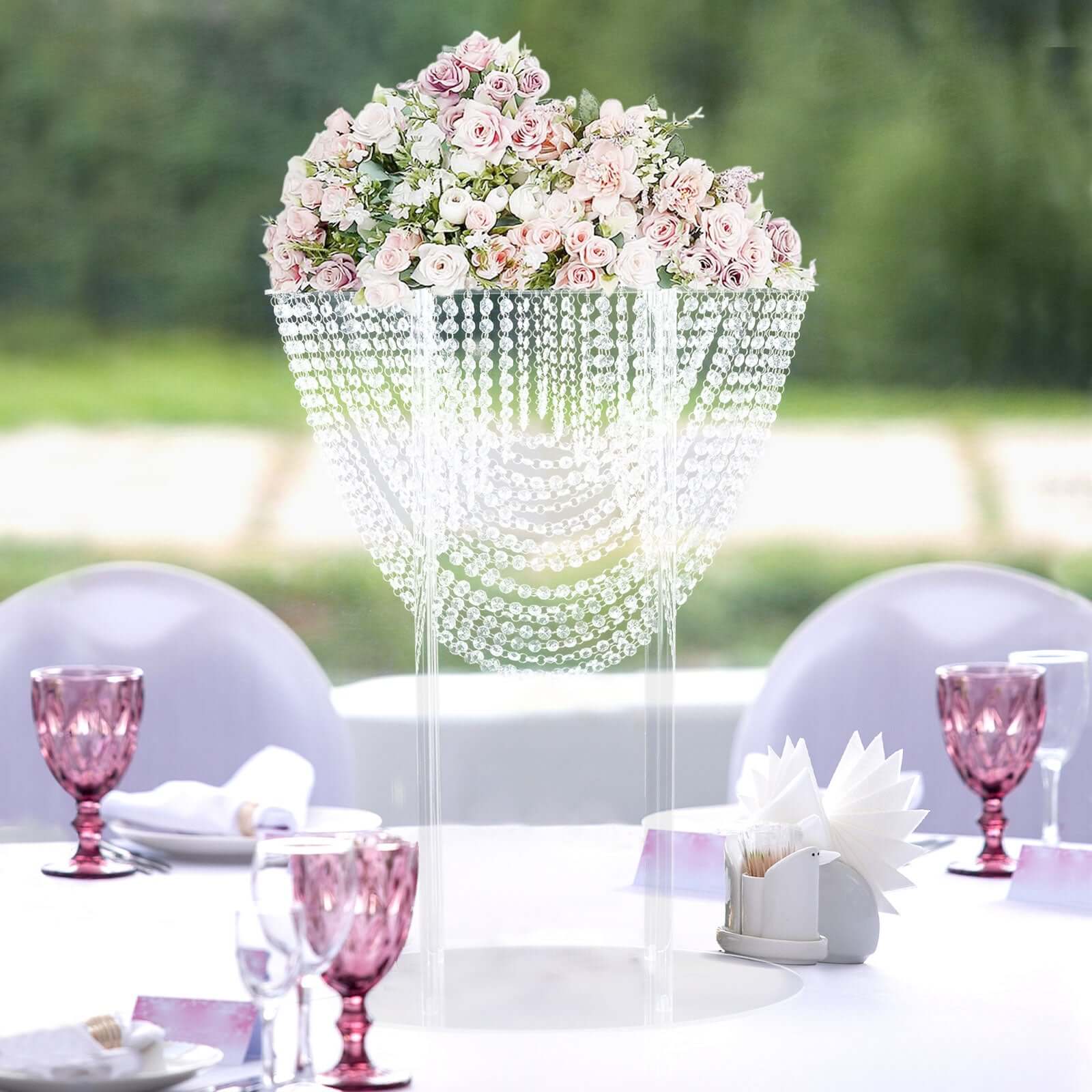 32" Acrylic Wedding Bouquet Pillar Centerpiece – Crystal Chandelier Design Flower Arrangement Stand