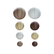 Eight round paper lanterns in cream, tan, and brown tones in various sizes on a white background - thumbnail number 1
