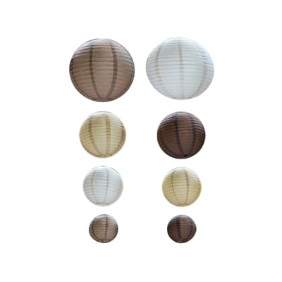 Set of 8 Natural Brown Hanging Paper Lanterns, Decorative Round Chinese Sky Lanterns, Assorted Sizes - 6",8",10",14"