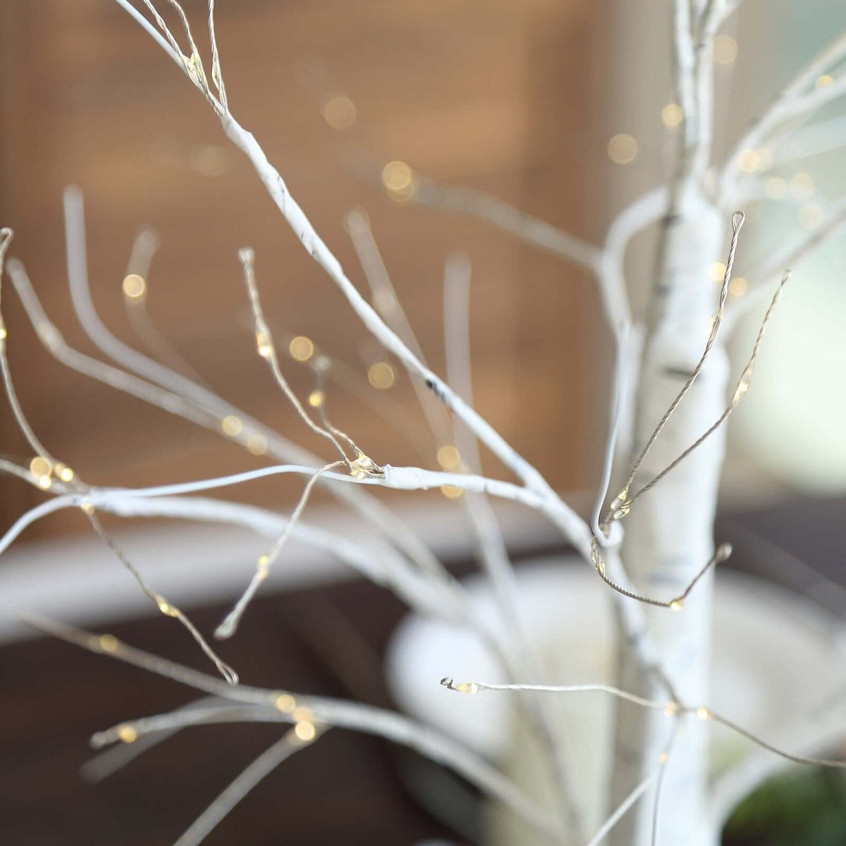 2ft Battery Operated Lighted Birch Tree – White/Warm White Rechargeable LED Fairy Lights for Table Décor