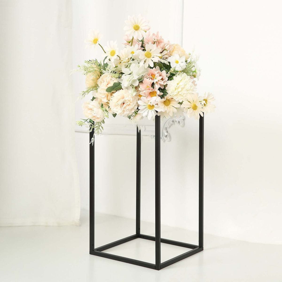 Matte Black 16" Rectangular Metal Flower Stands – 2-Pack Geometric Column Frames for Stylish Tablescapes