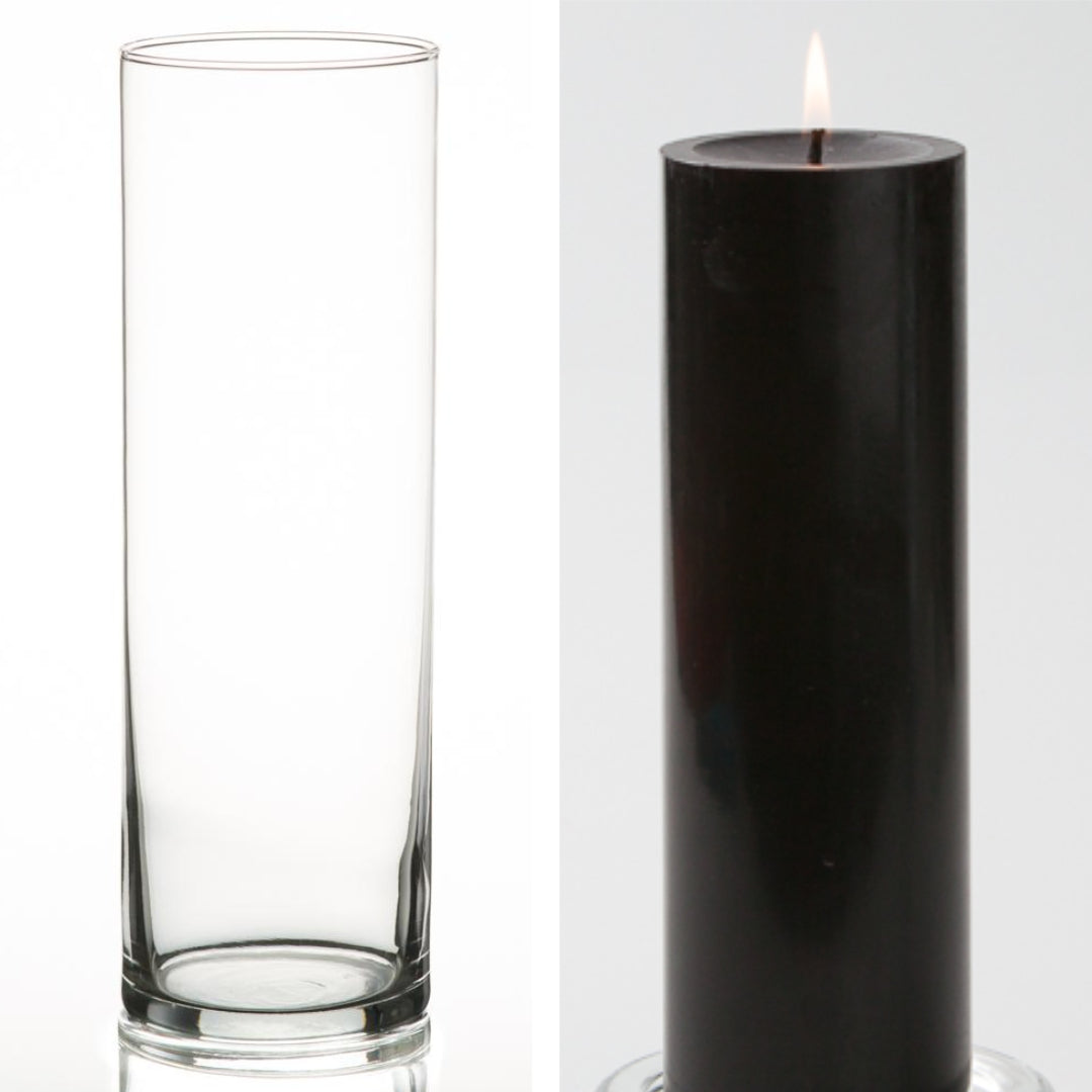 Richland Pillar Candle 9" & Eastland Cylinder Holder 10.5" Set of 12 (Choose your Color)