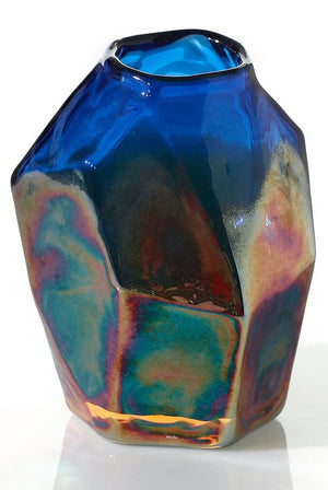Iridescent Blue Mogul Bohemian Bud Vase
