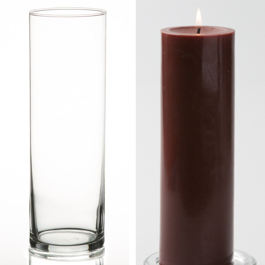 Richland Pillar Candle 9" & Eastland Cylinder Holder 10.5" Set of 12 (Choose your Color)