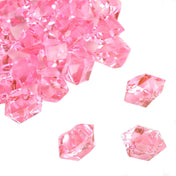 A cluster of large, faceted pink acrylic ice bead vase fillers scattered on a white surface. - thumbnail number 1