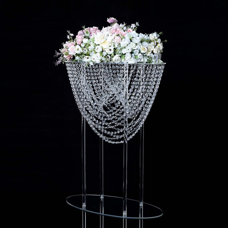 32" Acrylic Wedding Bouquet Pillar Centerpiece – Crystal Chandelier Design Flower Arrangement Stand - thumbnail number 3
