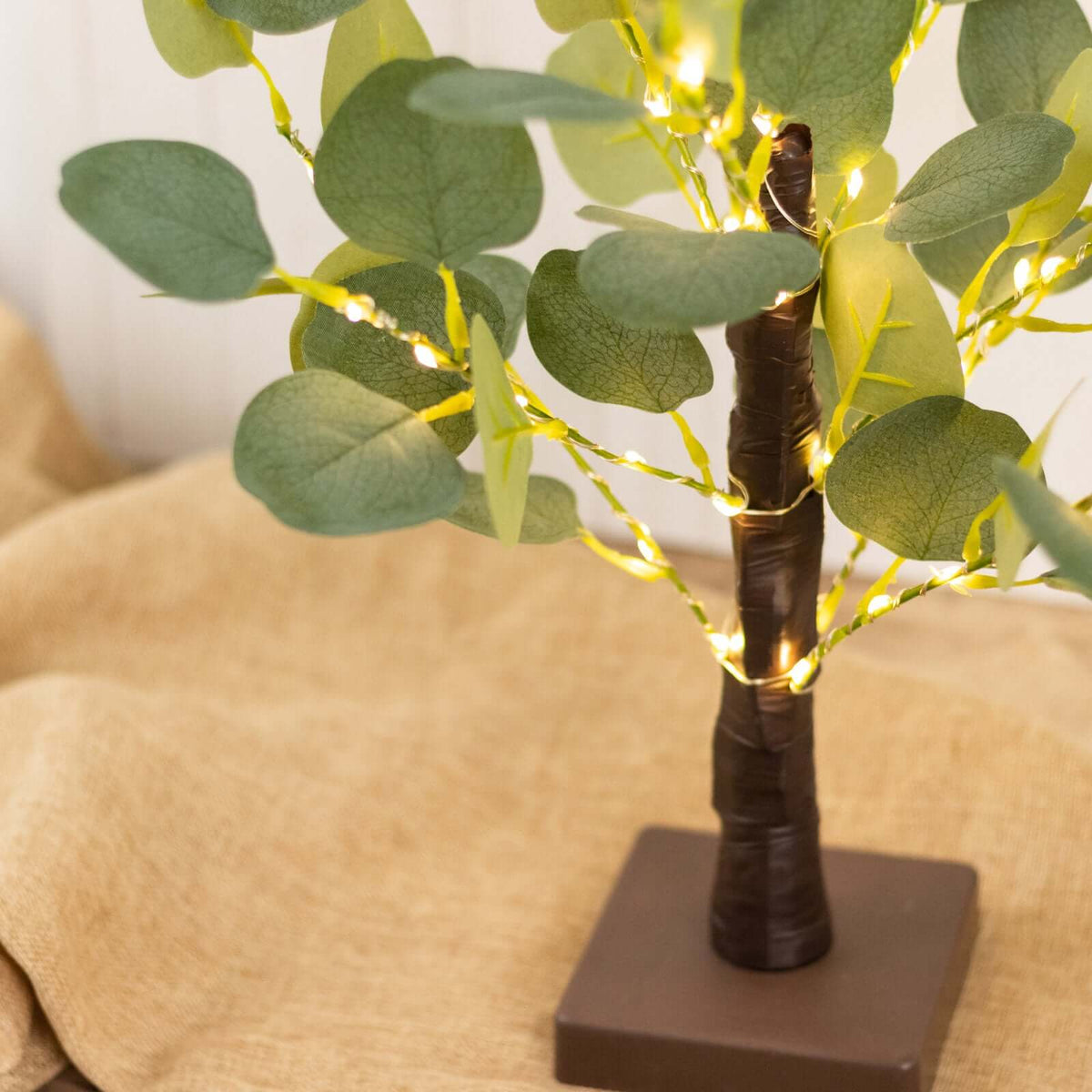 Artificial Eucalyptus Lighted Tree 17" Green – 50 Warm White LED Battery Operated Tabletop Fairy Lights