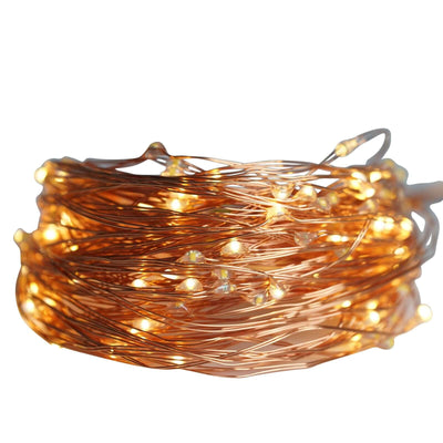 200 LED Fairy String Waterfall Lights 8ft Warm White 10 Copper Strands - Battery Operated Waterproof Design