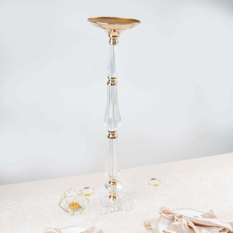 32" Gold/Clear Acrylic Crystal Pillar Candle Stand – Wedding Flower Bowl Pedestal Table Centerpiece - thumbnail number 3