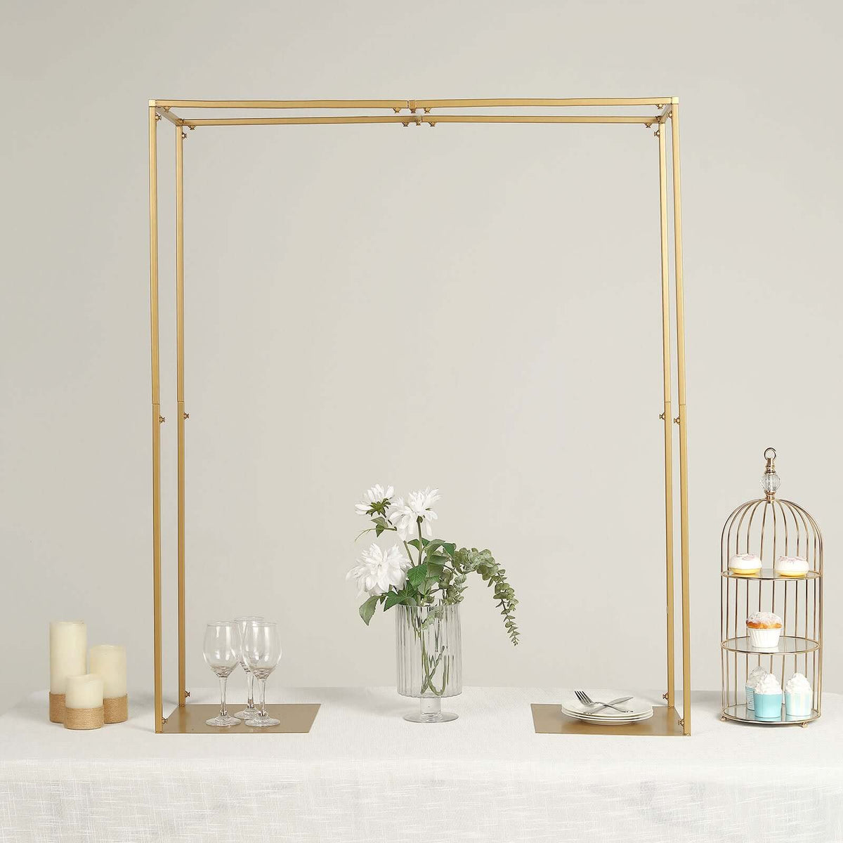 Adjustable 48" Gold Metal Flower Arch Stand – Over-the-Table Frame for Wedding Décor