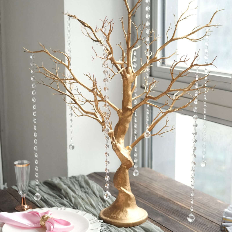 34" Artificial Metallic Gold Manzanita Tree Centerpiece – Easy Assembly with 8 Acrylic Bead Chains - thumbnail number 3