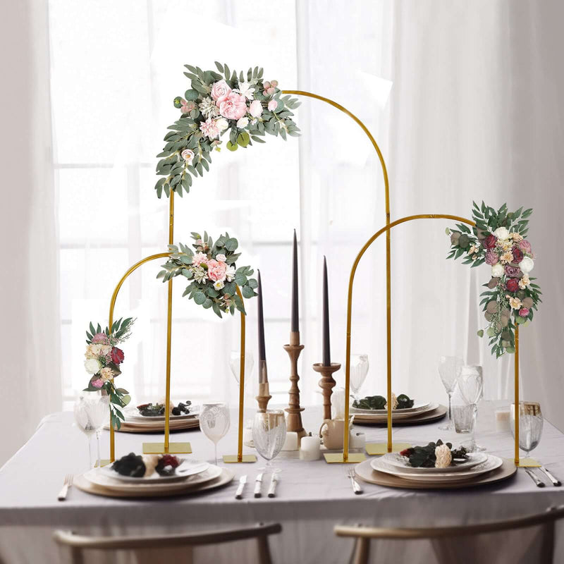 3-Piece Set Gold Metal Chiara Arch Centerpieces – Wedding Cake Flower Stand Frames 20", 23", 35" with Detachable Base - thumbnail number 3