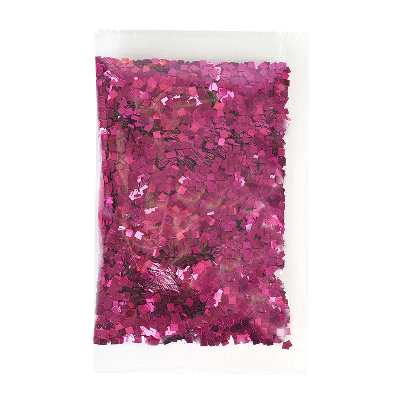 Bag of metallic hot pink chunky square glitter confetti for crafts on a white background - thumbnail number 1