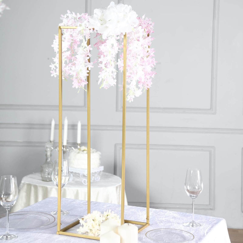 32" Gold Rectangular Metal Flower Stands – 2-Pack Geometric Column Frames for Stylish Flower Displays - thumbnail number 3