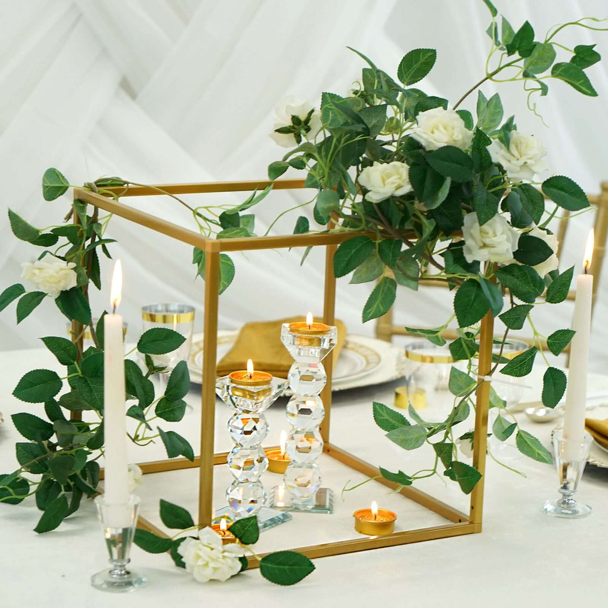 Set of 2 Gold Metal Flower Stands 12" – Square Geometric Frame for Wedding Centerpiece Display