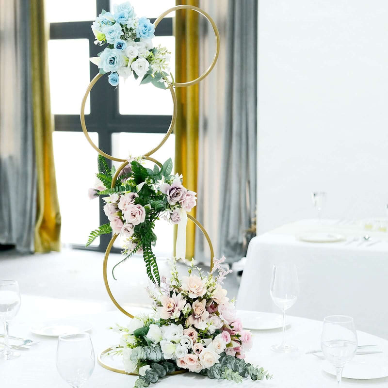 3ft Gold Metal 4-Tier Hoop Pillar Stand – Wedding Wreath Arch and Table Centerpiece - thumbnail number 3