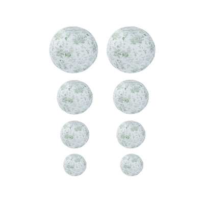 Set of 8 White Sage Green Hanging Paper Lanterns in French Toile Floral Pattern, Chinese Festival Lanterns - 6",8",10",14"