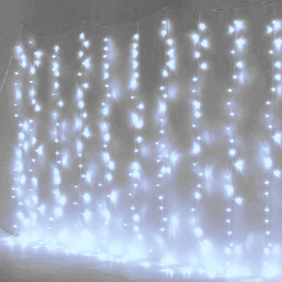 Cool White 300 LED Icicle Curtain String Lights 10ft with 8 Modes & Inline Memory Controller