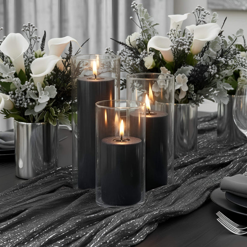 Richland Slim Pillar Candles & Cylinder Vases Set of 8 - Black - thumbnail number 3