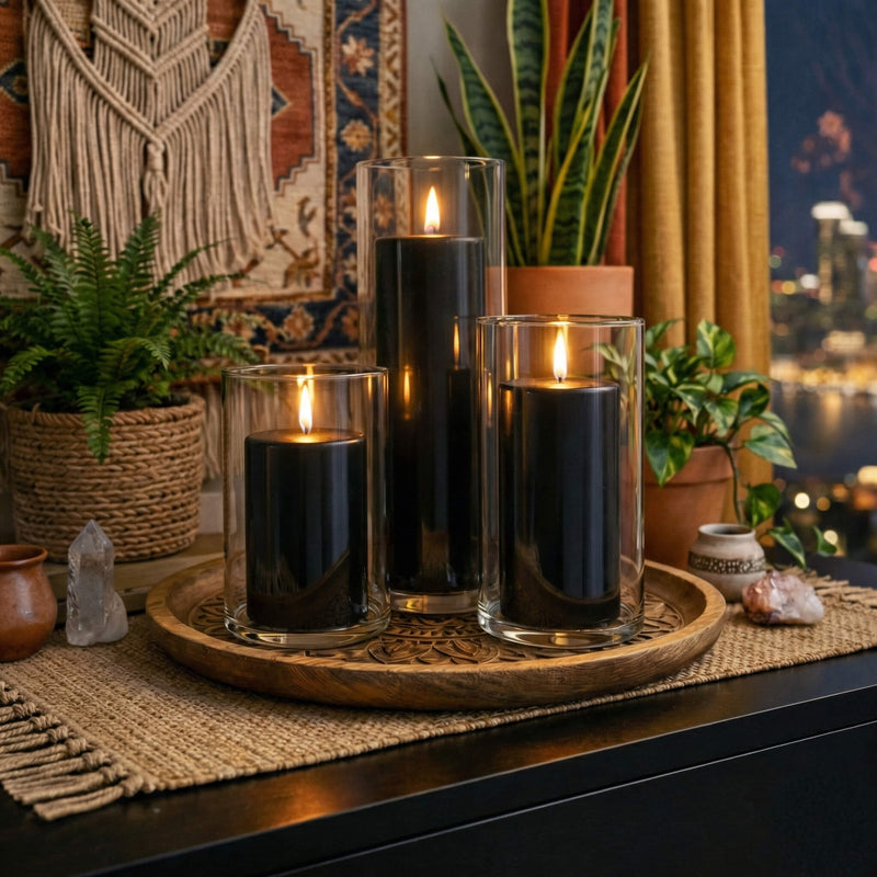 Richland Slim Pillar Candles & Cylinder Vases Set of 8 - Black - thumbnail number 9