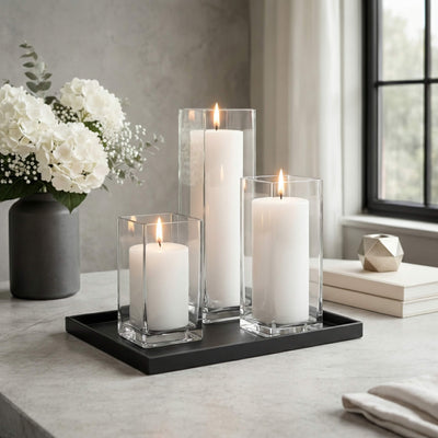 Richland Pillar Candle 9" & Eastland Square Holder 12" Set of 12 - White - thumbnail number 6