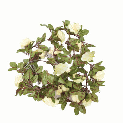 20 LED White Silk Rose Flower Garland Vine String Lights, Warm White Battery Operated 7ft