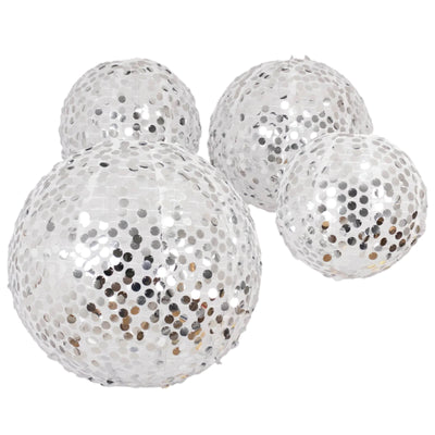 Set of 4 Shimmer Silver Payette Sequin Hanging Lanterns, Large Decorative Round Foldable Fabric Chinese Lantern Lampshades - 12",14",16",20"