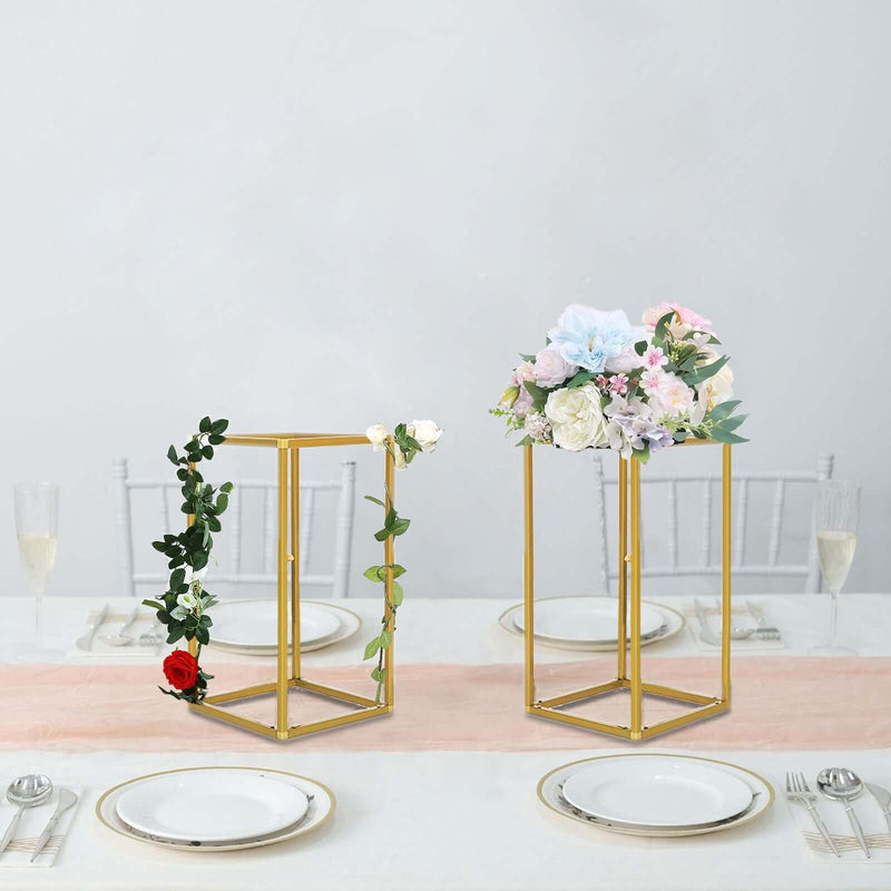 12" Gold Rectangular Metal Flower Stands – 2-Pack Geometric Column Frames for Wedding Arrangements - thumbnail number 3