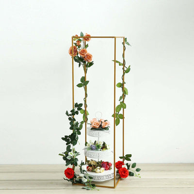 48" Gold Rectangular Metal Flower Stands – 2-Pack Geometric Column Frames for Stylish Flower Displays - thumbnail number 3