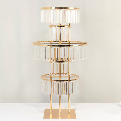 5-Tier Gold Crystal Pendant Table Centerpiece Chandelier 40" – Round Metal Vase Pedestal with Hanging Crystals - thumbnail number 3