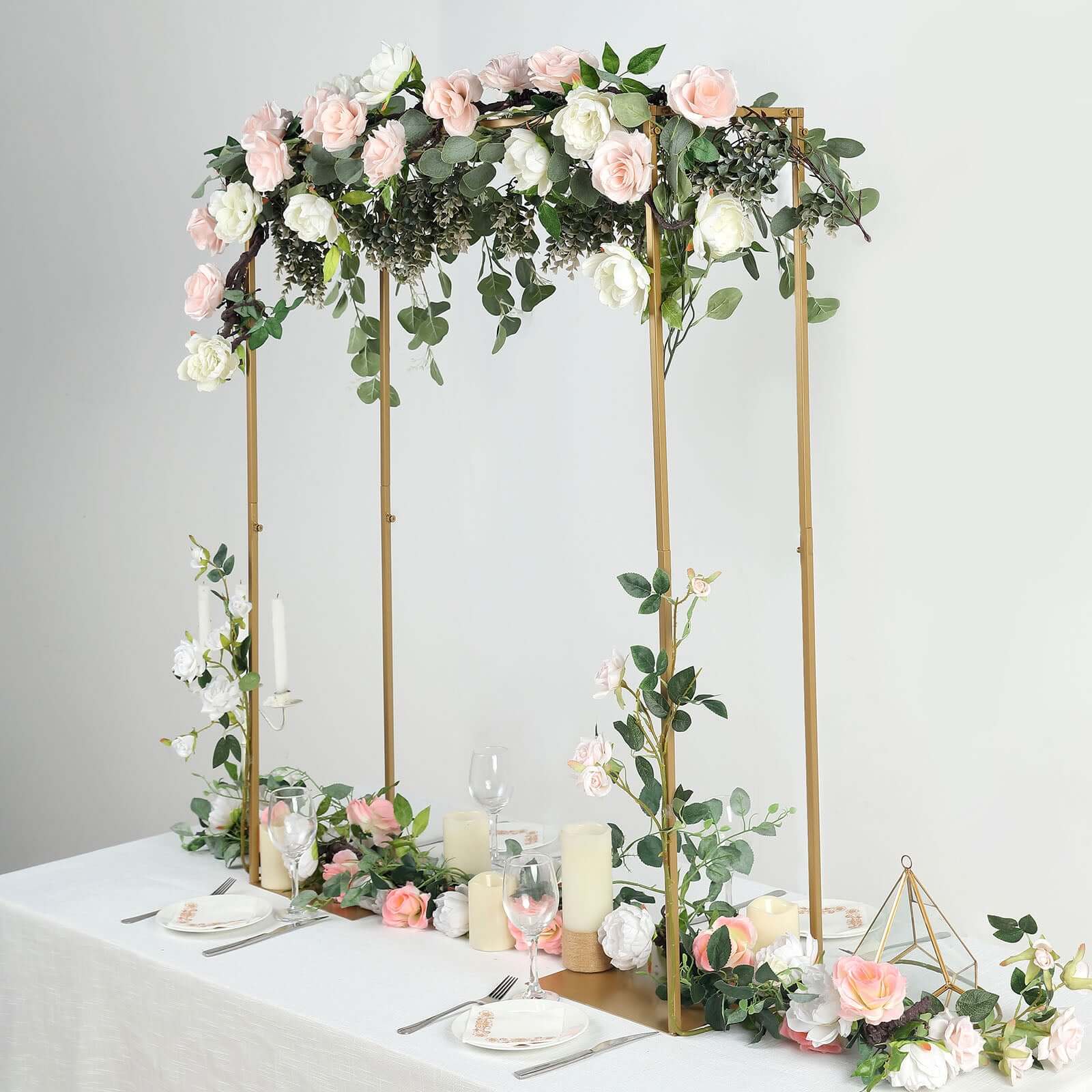 Adjustable 48" Gold Metal Flower Arch Stand – Over-the-Table Frame for Wedding Décor