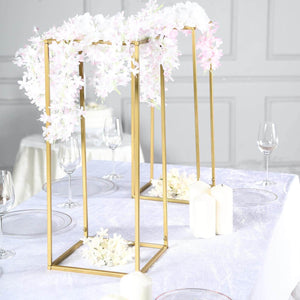 24" Gold Rectangular Metal Flower Stands – 2-Pack Geometric Column Frames for Stylish Flower Displays