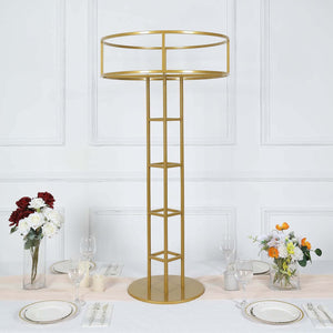 Grand Halo Top 46" Gold Metal Floral Riser – Open Frame Wedding Centerpiece Pedestal