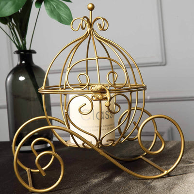 Cinderella Carriage Candle Holder or Card Display 11" – Gold Wrought Iron Wedding Table Accent - thumbnail number 2