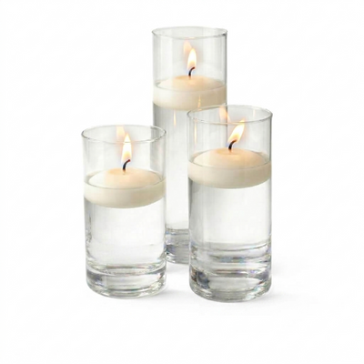 Cylinder Vase Centerpiece & Richland 3" Floating Candles Set of 3 - Light Ivory - thumbnail number 2