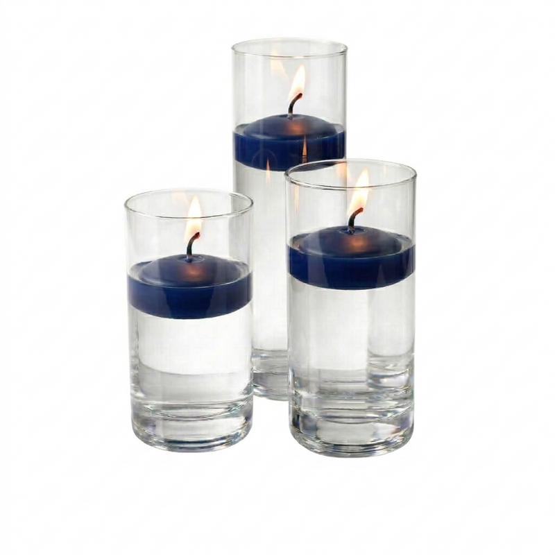 Cylinder Vase Centerpiece & Richland 3" Floating Candles Set of 3 - Navy Blue - thumbnail number 2