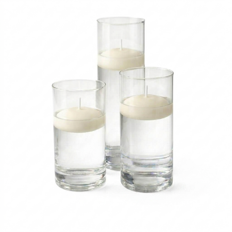 Cylinder Vase Centerpiece & Richland 3" Floating Candles Set of 3 - Light Ivory - thumbnail number 1