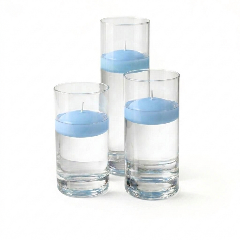Cylinder Vase Centerpiece & Richland 3" Floating Candles Set of 3 - Light Blue - thumbnail number 1