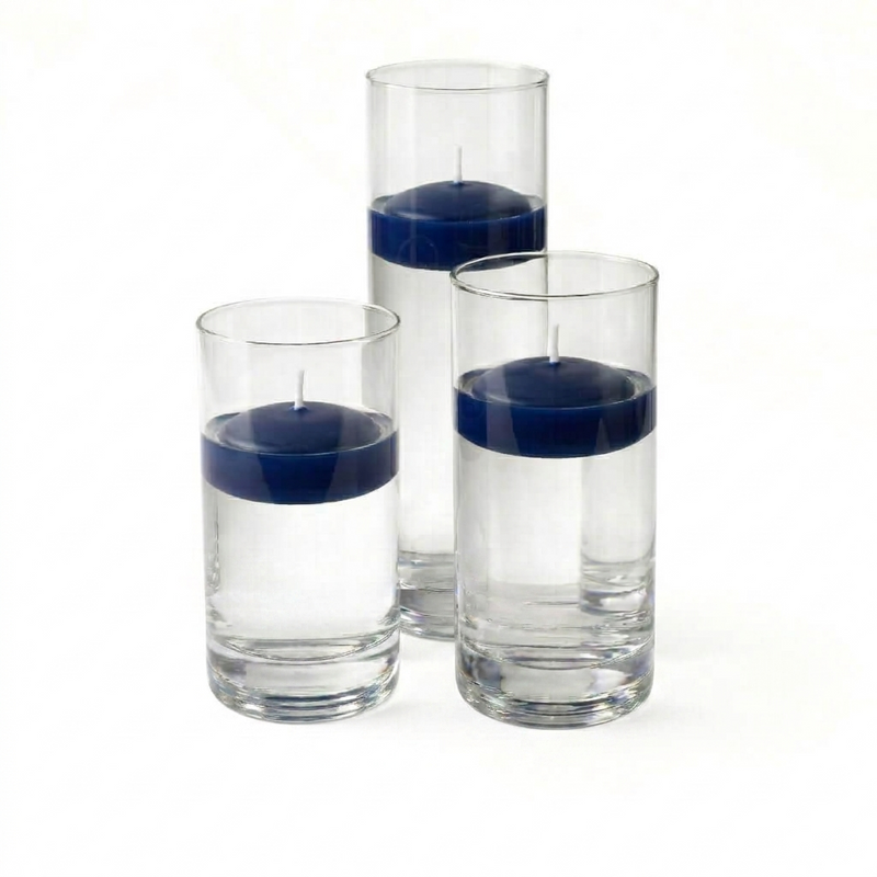 Cylinder Vase Centerpiece & Richland 3" Floating Candles Set of 3 - Navy Blue - thumbnail number 1
